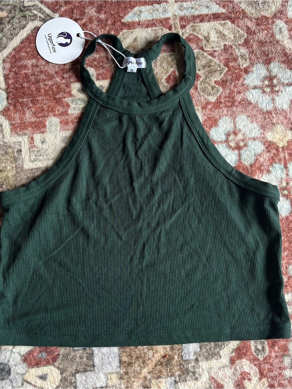 Dark Green Ribbed Halter Crop Top
